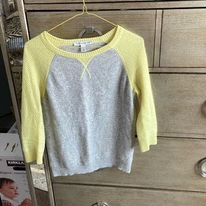 Yellow/gray cashmere 3/4 sleeves sweater, size M